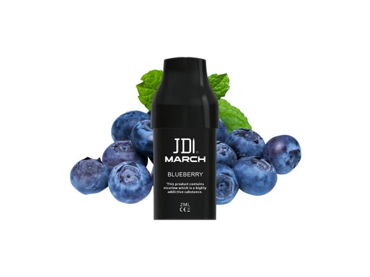 JDI March POD Blueberry 20 mg – předplněný náhradní POD s 2ml náplní, QUAQ Mesh technologií a sladkou chutí borůvek
