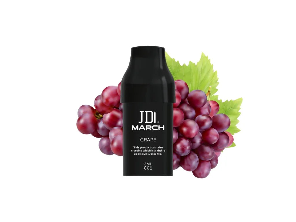 JDI March POD Grape 20 mg – předplněný náhradní POD s 2ml náplní, QUAQ Mesh technologií a sladkou chutí hroznů