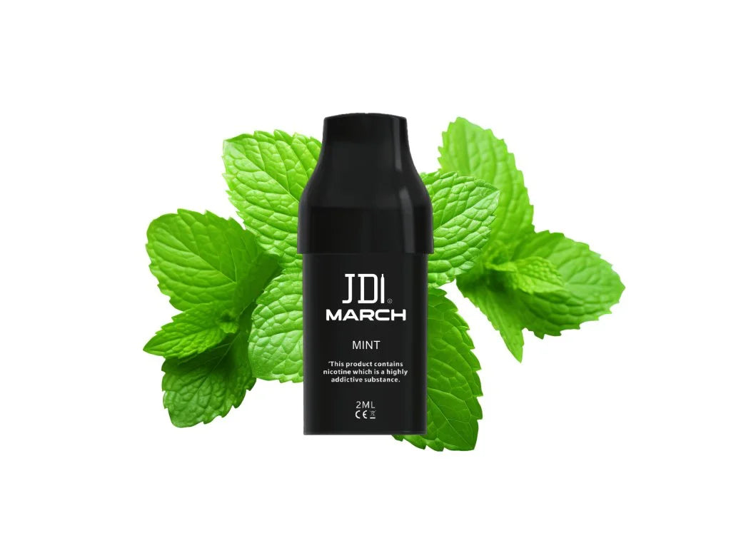 JDI March POD Mint 20 mg – předplněný náhradní POD s 2ml náplní, QUAQ Mesh technologií a chladivou chutí máty