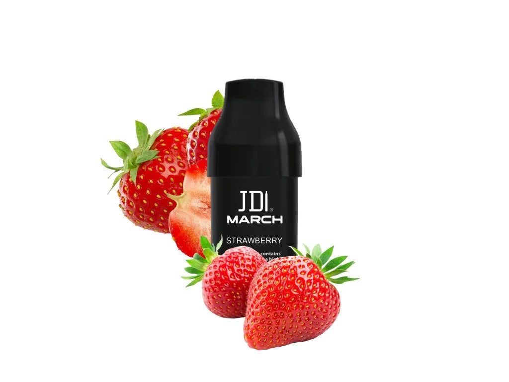 JDI March POD Strawberry 20 mg – předplněný náhradní POD s 2ml náplní, QUAQ Mesh technologií a sladkou chutí jahod