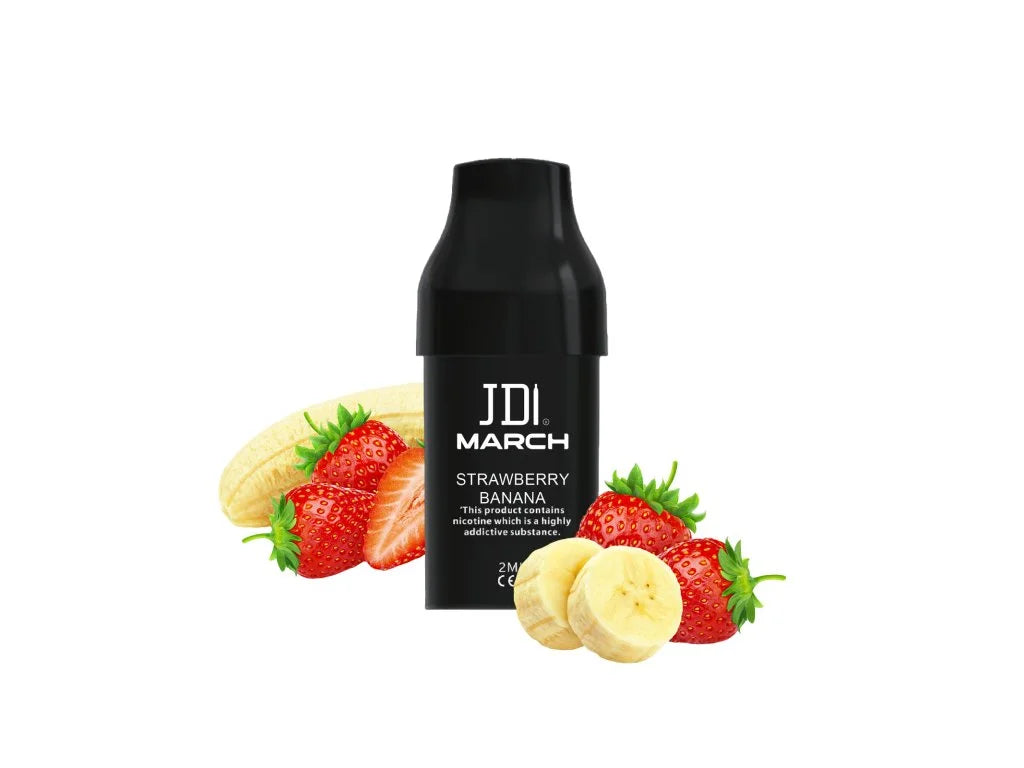JDI March POD Strawberry Banana 20 mg – předplněná náplň s QUAQ Mesh technologií a chutí sladkých jahod a banánu