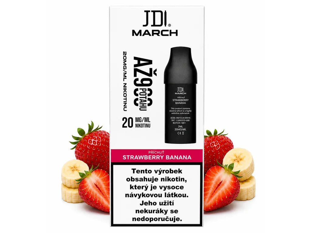 Náhradní cartridge JDI Strawberry Banana s 2ml náplní, nikotinovou solí 20 mg/ml a výdrží až 900 potahů