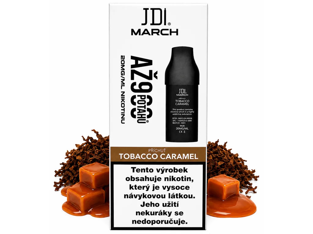 Náhradní cartridge JDI Tobacco Caramel s 2ml náplní, nikotinovou solí 20 mg/ml a výdrží až 900 potahů