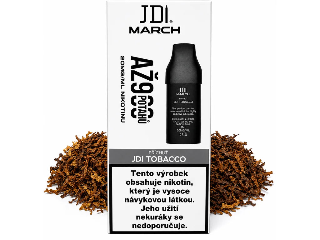 Předplněná cartridge JDI Tobacco s nikotinovou solí 20 mg/ml, výraznou tabákovou příchutí a výdrží až 900 potahů