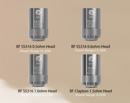 Kompatibilní žhavicí hlavy Joyetech BF SS316 0,5–1,0 ohm a BF Clapton 1,5 ohm