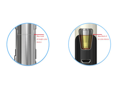 Rysky maximální hladiny e-liquidu v integrovaném tanku Joyetech eGo AIO ECO Friendly o objemu 2 ml