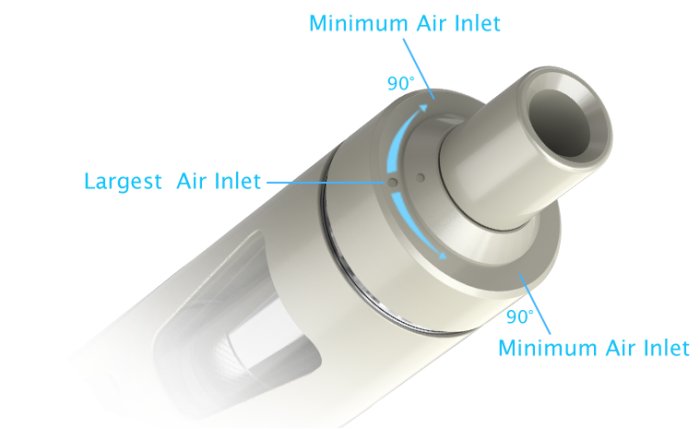Regulace přívodu vzduchu na horním uzávěru MTL e-cigarety Joyetech eGo AIO