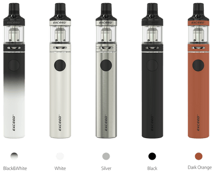 Porovnání barev Joyetech Exceed D19 – Black and White, White, Silver, Black a Dark Orange