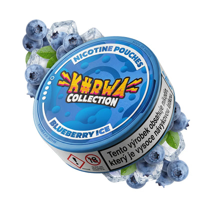 KURWA Blueberry Ice slim nikotinové sáčky, dóza s 20 sáčky a chladivou borůvkovou příchutí