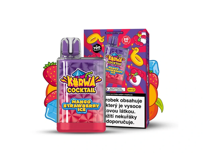 Kurwa Cocktail Mango Strawberry Ice – jednorázová elektronická cigareta s chutí manga, jahody a chladivého efektu. Až 700 potahů pro sladkou ovocnou kombinaci s osvěžujícím závěrem.