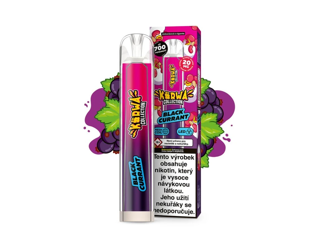 Kurwa Collection Black Currant – jednorázová elektronická cigareta s chutí černého rybízu, Až 700 potahů