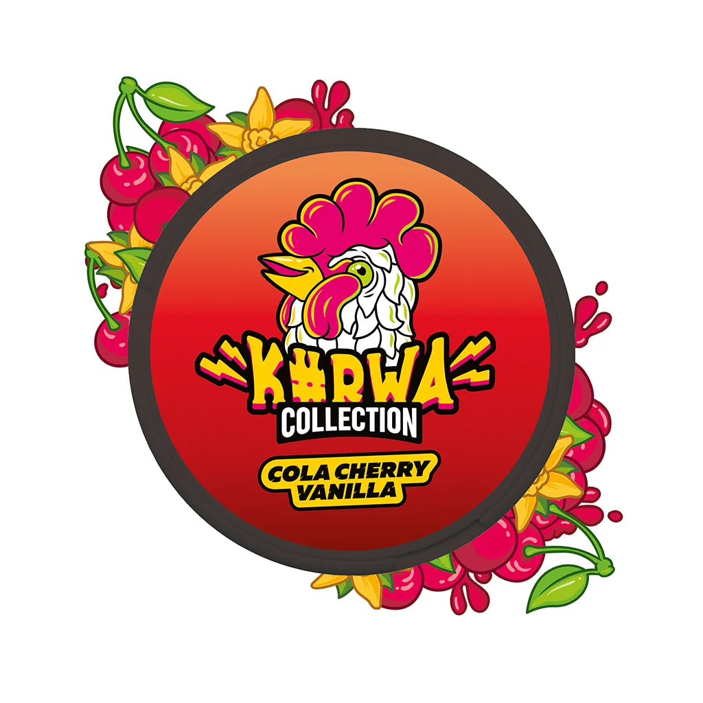 Detail dózy KURWA COLLECTION Cola Cherry Vanilla se sladkou příchutí coly, třešně a vanilky
