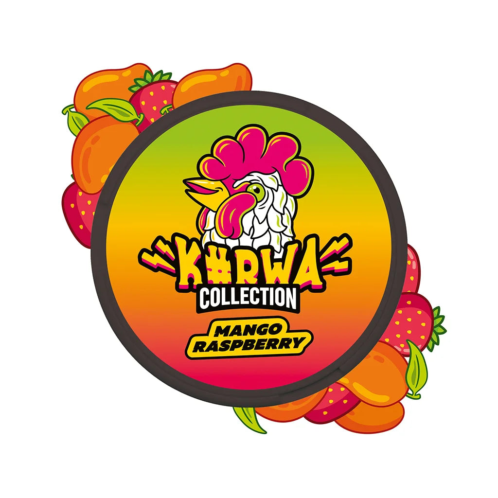 Detail balení KURWA COLLECTION Mango Raspberry se sladkým mangem a lehce nakyslou malinou