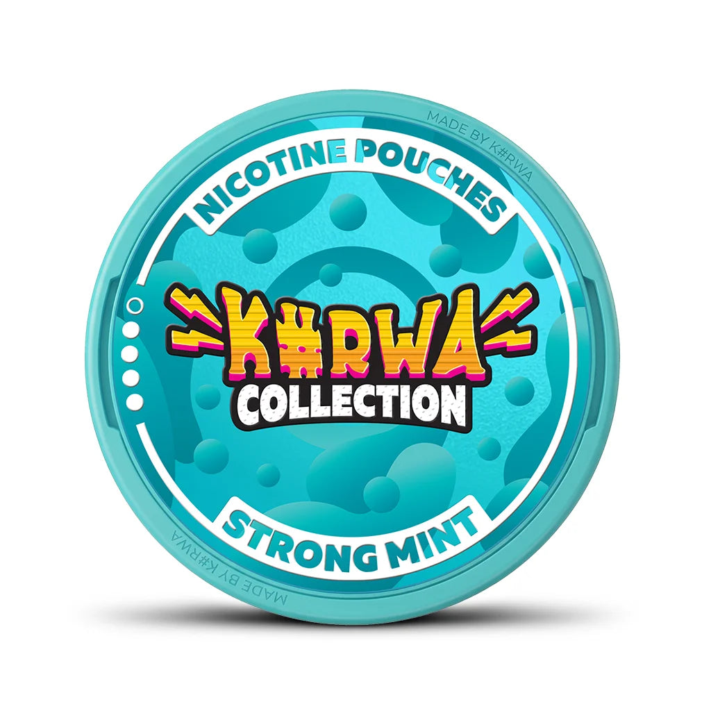 Detail dózy KURWA COLLECTION Strong Mint s mátovou příchutí a obsahem 12 mg nikotinu v sáčku