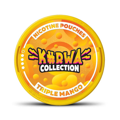 Detail balení KURWA COLLECTION Triple Mango s tropickou příchutí a obsahem 12 mg nikotinu v sáčku