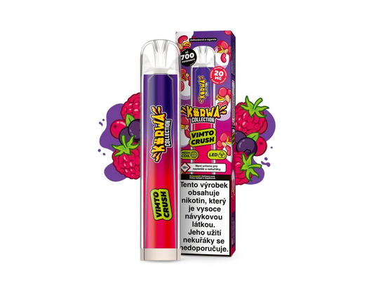 Kurwa Collection Vimto Crush – jednorázová elektronická cigareta s chutí lesních plodů. Až 700 potahů s plným ovocným charakterem a bohatým sladkým i kyselkavým profilem.