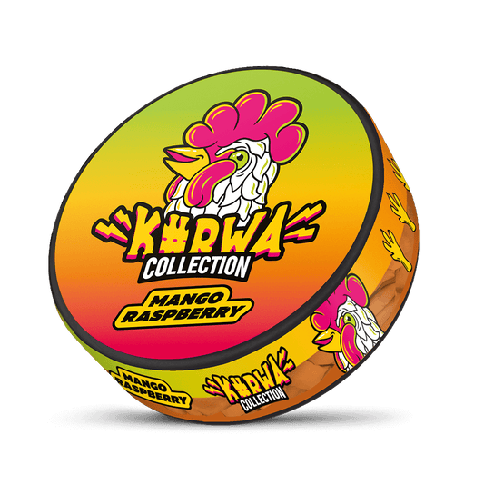 Nikotinové sáčky Kurwa Mango Raspberry – kombinace zralého sladkého manga a kyselé maliny, ovocný a lehce řízný nikotinový zážitek, intenzivní a dlouhotrvající chuť