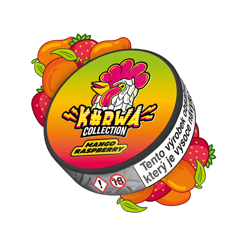 KURWA Mango Raspberry slim nikotinové sáčky s tropickou ovocnou chutí, balení 20 kusů