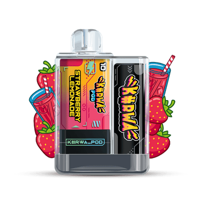 KURWA Pod Kit Strawberry Lemonade – dobíjecí POD systém s USB-C, kombinace jahod a citronu, až 700 potahů, elektronická cigareta