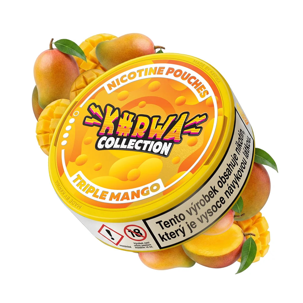 KURWA Triple Mango slim nikotinové sáčky, dóza s 20 sáčky a tropickou mangovou příchutí