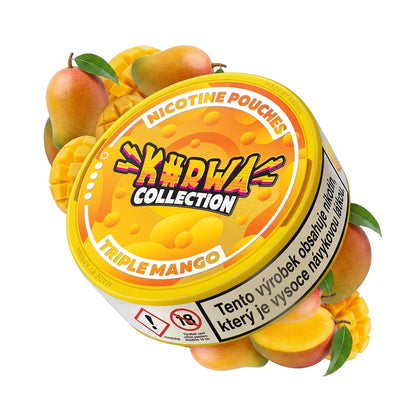 KURWA Triple Mango slim nikotinové sáčky, dóza s 20 sáčky a tropickou mangovou příchutí