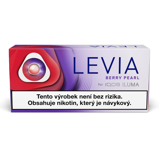 Karton LEVIA Berry Pearl obsahující 10 krabiček a 200 beztabákových nikotinových náplní s příchutí borůvek pro IQOS ILUMA
