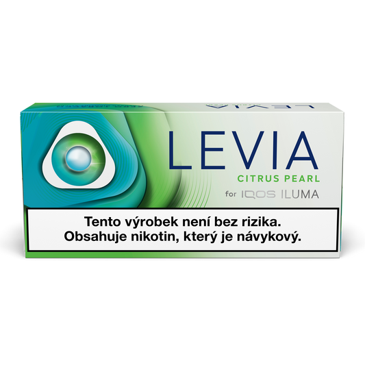 Karton LEVIA Citrus Pearl s 10 krabičkami a 200 nikotinovými náplněmi bez tabáku s citrusovou příchutí pro IQOS ILUMA