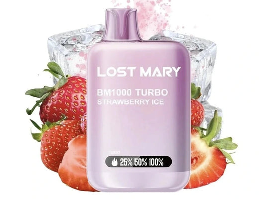 Lost Mary BM1000 Turbo Strawberry ICE jednorázová e-cigareta sladké jahody s chladivým ledovým efektem 20 mg nikotinová sůl