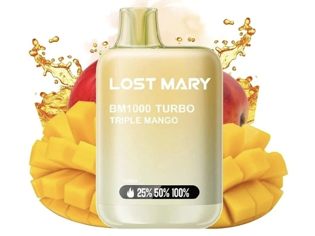 Lost Mary BM1000 Turbo Triple Mango jednorázová e-cigareta s výraznou sladkou tropickou mangovou příchutí 20 mg nikotinová sůl
