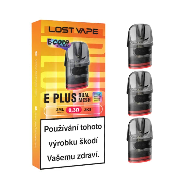 Lost Vape E-Plus Dual Mesh cartridge 0,3 ohm pro DL potah a větší tvorbu páry, balení 3 ks