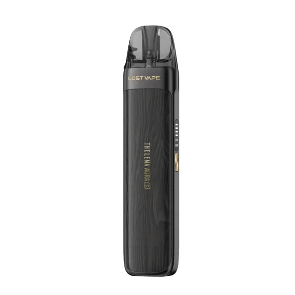 Černá elektronická cigareta Lost Vape Thelema Aura S Wooden Black s dekorem dřeva
