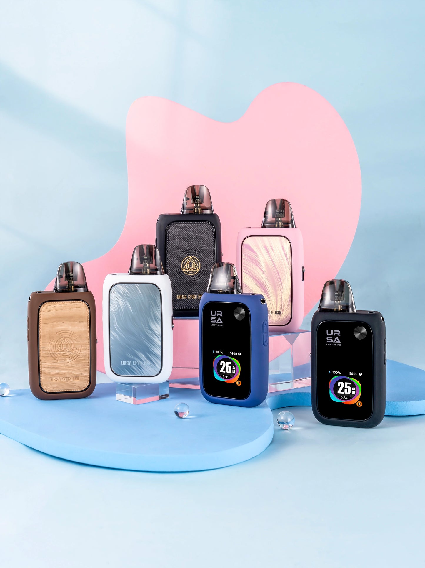 Lost Vape Ursa Epoch Pro ve všech šesti barevných variantách s vyměnitelnými silikonovými kryty