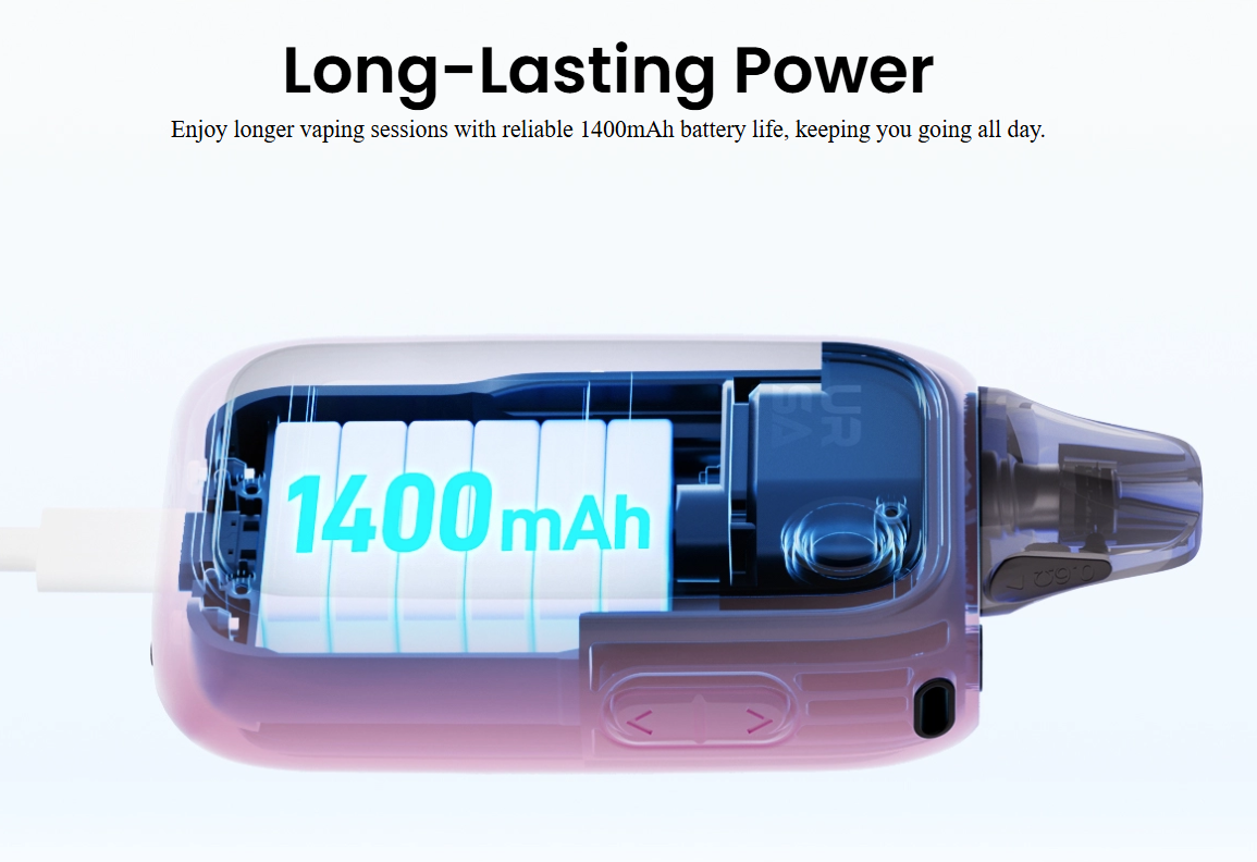 Integrovaná baterie Lost Vape Ursa Epoch Pro s kapacitou 1400 mAh a USB-C nabíjením