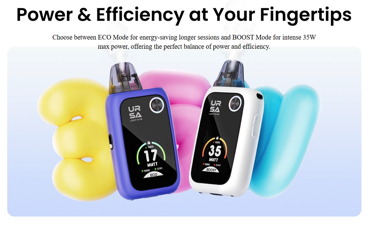 Režimy ECO a BOOST elektronické cigarety Lost Vape Ursa Epoch Pro s výkonem až 35 W