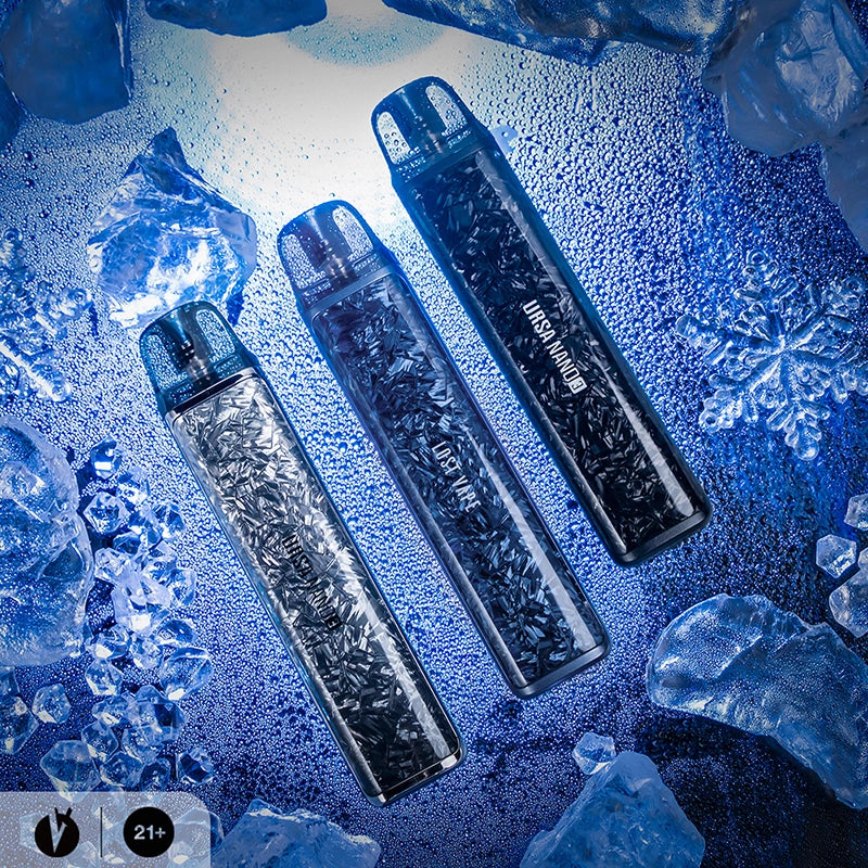 Lost Vape URSA Nano 3 Glacial série – modrá, černá a stříbrná elektronická cigareta s krystalickým designem