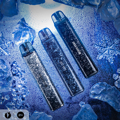 Lost Vape URSA Nano 3 Glacial série – modrá, černá a stříbrná elektronická cigareta s krystalickým designem