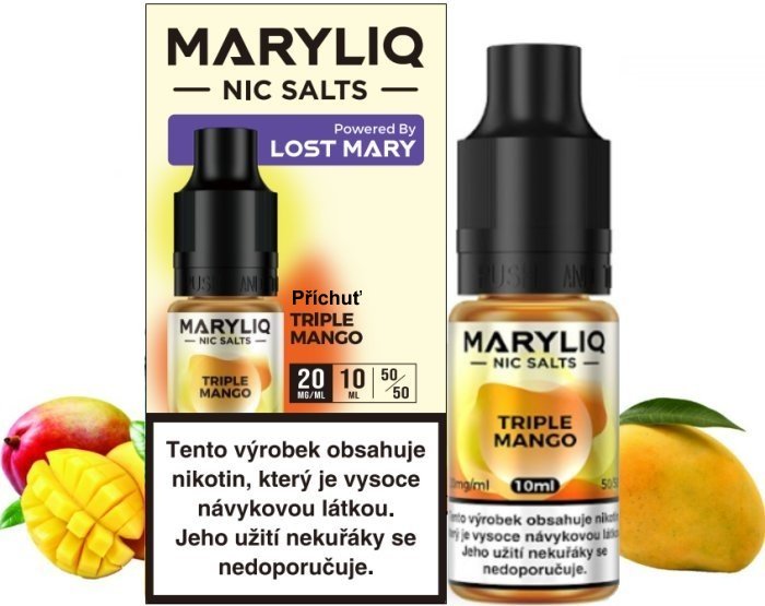 Maryliq Triple Mango e-liquid 10 ml s nikotinovou solí 20 mg/ml a intenzivní chutí zralého manga
