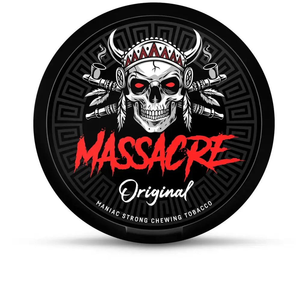 MASSACRE Original žvýkací tabák 37,5 mg/g s příchutí máty a tabáku, 27 mg nikotinu na sáček