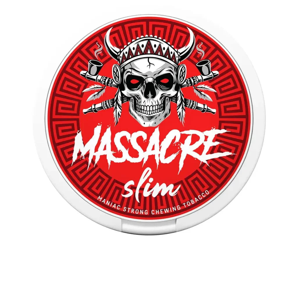 MASSACRE Slim žvýkací tabák 37,5 mg/g s příchutí máty a tabáku, 22,5 mg nikotinu na sáček