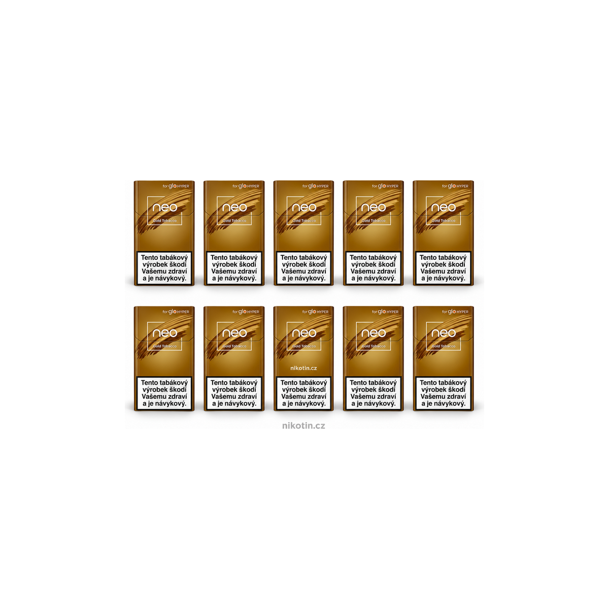 neo Gold Tobacco karton – 10 krabiček a 200 jemných tabákových náplní kompatibilních s glo Hyper