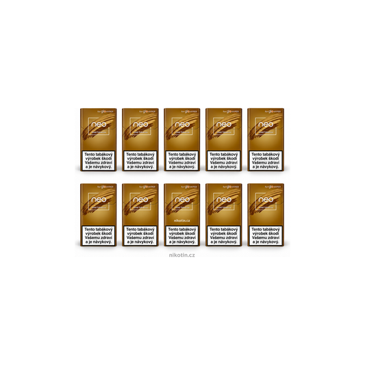 neo Gold Tobacco karton – 10 krabiček a 200 jemných tabákových náplní kompatibilních s glo Hyper