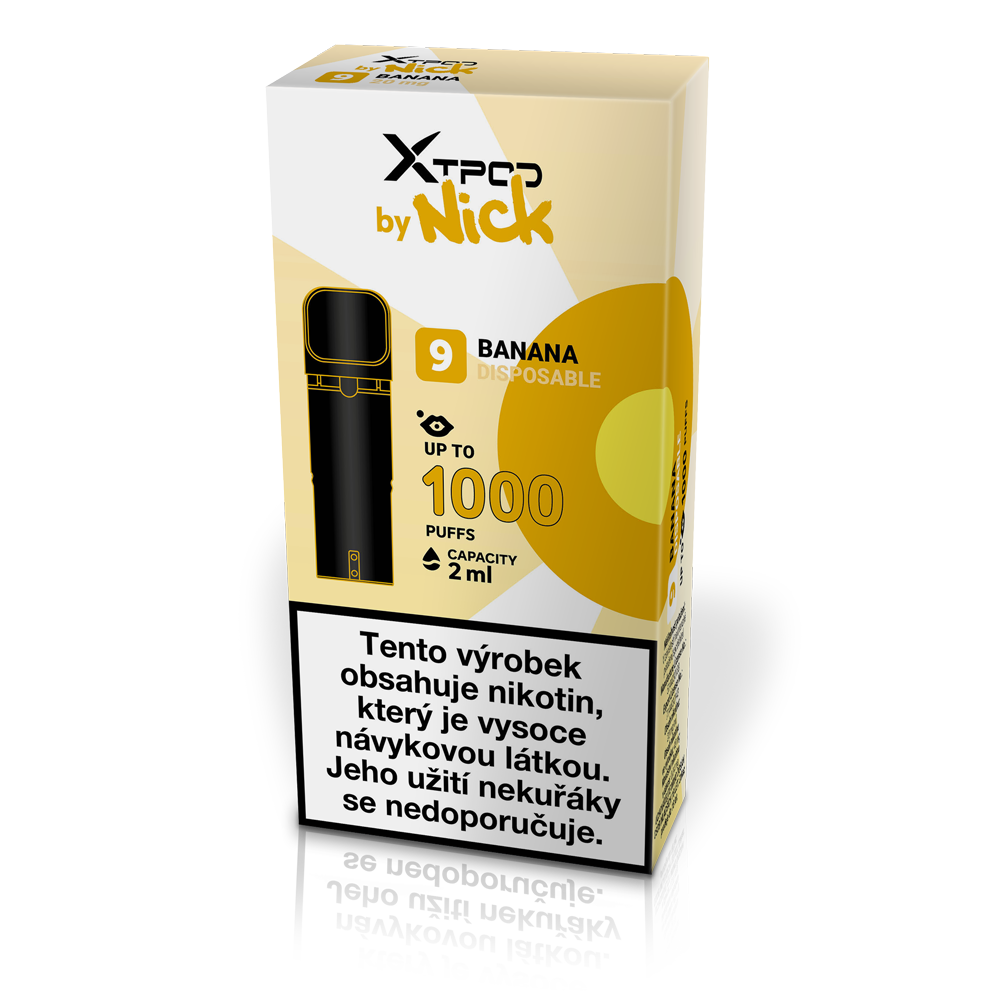 NICK X TPOD Banana 20 mg – předplněný POD s banánovou příchutí a výdrží až 1000 potahů