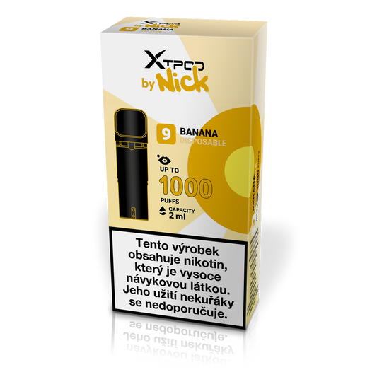 NICK X TPOD Banana 20 mg – předplněný POD s banánovou příchutí a výdrží až 1000 potahů