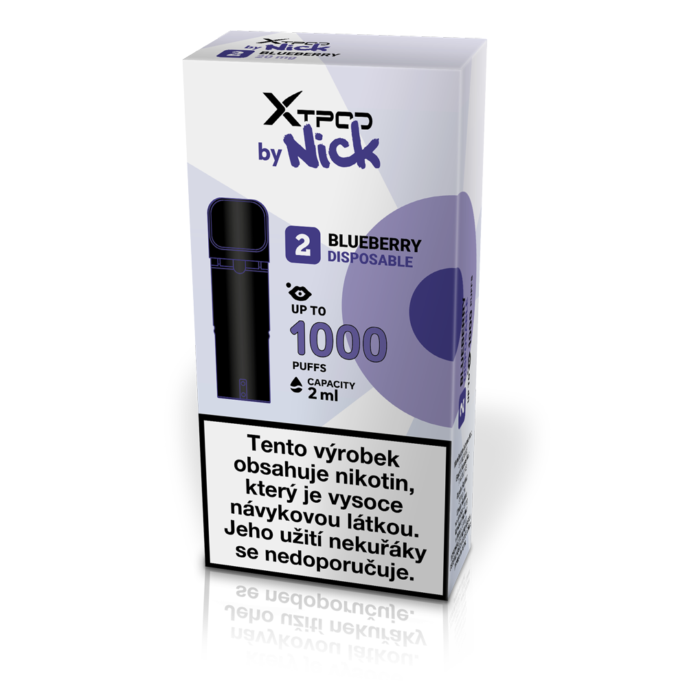 NICK X TPOD Blueberry 20 mg – předplněný POD s borůvkovou příchutí a výdrží až 1000 potahů