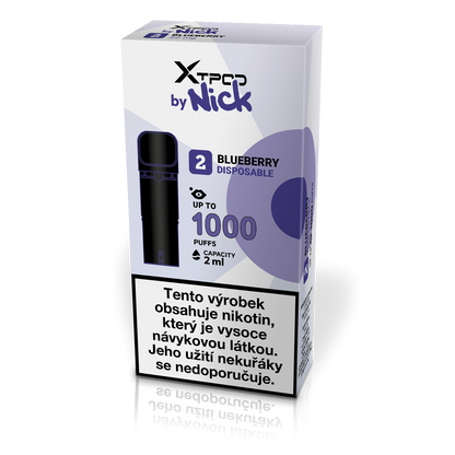 NICK X TPOD Blueberry 20 mg – předplněný POD s borůvkovou příchutí a výdrží až 1000 potahů