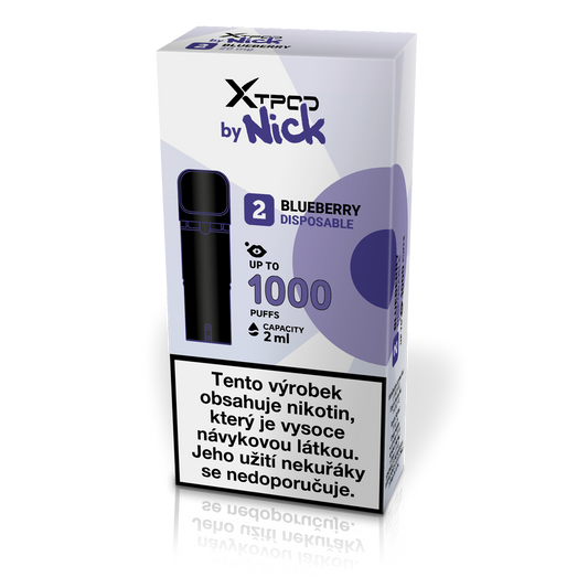 NICK X TPOD Blueberry 20 mg – předplněný POD s borůvkovou příchutí a výdrží až 1000 potahů