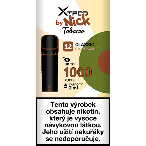 Tabáková cartridge NICK X TPOD Classic Tobacco 2 ml pro dobíjecí elektronickou cigaretu