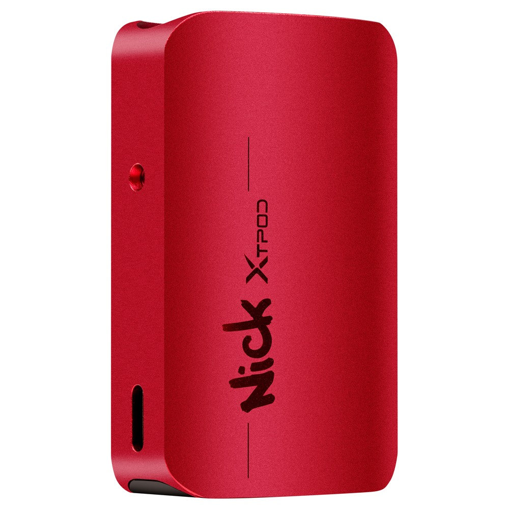 Červené NICK X TPOD CUBE Dark Red – kompaktní elektronická cigareta s kovovým tělem a USB-C nabíjením