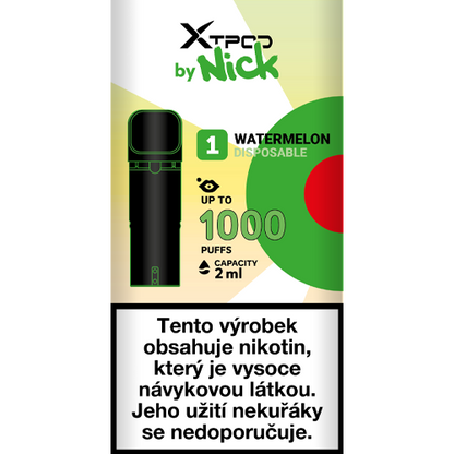Melounová cartridge NICK X TPOD 2 ml s nikotinovou solí pro POD elektronickou cigaretu