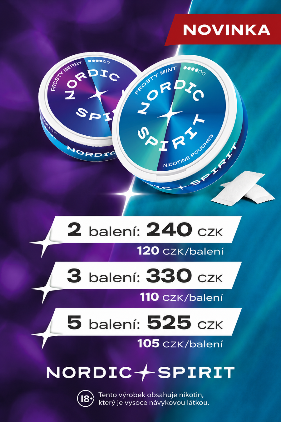 Nordic Spirit nikotinové sáčky v akci na více balení – výhodnější cena při nákupu 2, 3 nebo 5 balení